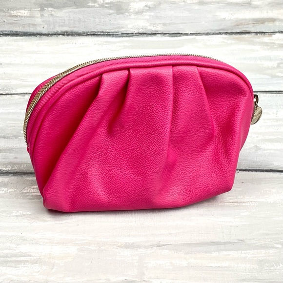 bareMinerals Hot Pink Faux Pebbled Leather Cosmetic Bag Makeup Zip Travel Bag - Picture 6 of 13